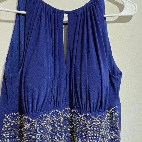 Royal Blue Sleeveless Evening Gown with Embellished Waist and Keyhole Neckline - Picture 11 of 11